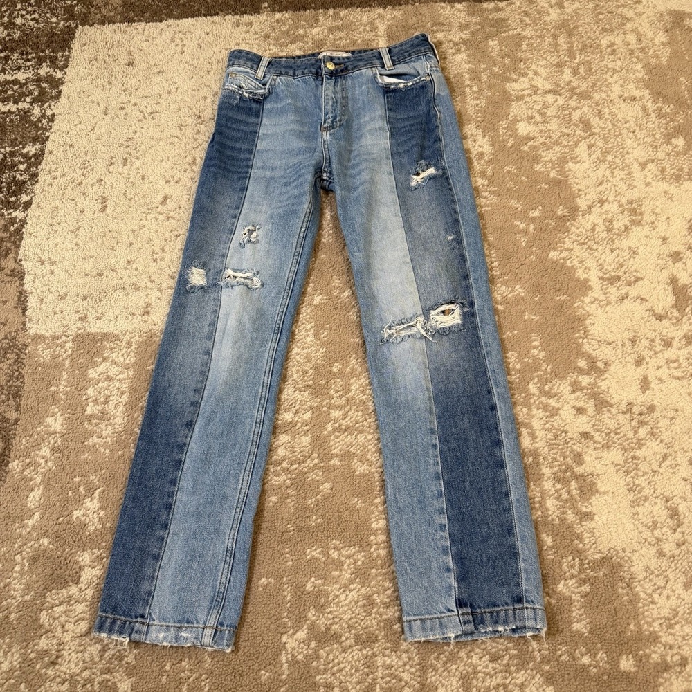 Free People Two Tone The Patchwork High Waist Distressed Jeans Womens 25
